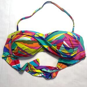 Trina Turk Bandeau Bikini Top Multicolor Abstract Print Halter Tie Swim Stretch